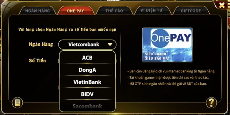 Nạp tiền Go88 bằng 1 Pay