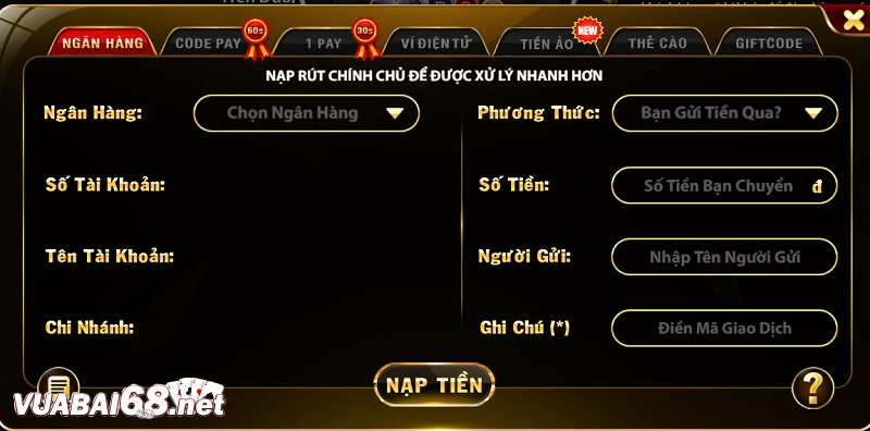 Nạp tiền vào tài khoản đơn giản cho người chơi mới