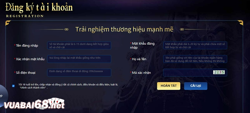 Điền các thông tin rõ ràng và cụ thể ở biểu mẫu tạo tài khoản