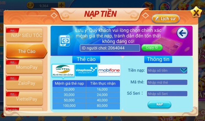 Nạp tiền đơn giản theo các hình thức giao dịch thông dụng