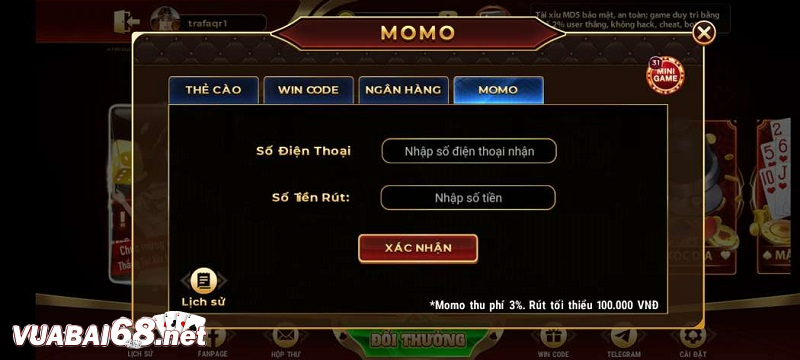 Chọn lựa cách thức mà cổng game cung cấp để thực hiện rút tiền