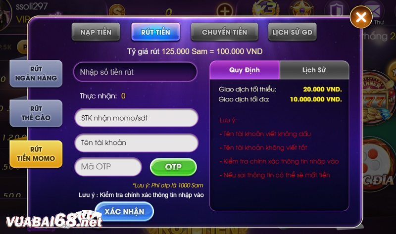 Các thao tác rút tiền nhanh tại cổng game bài đổi thưởng 