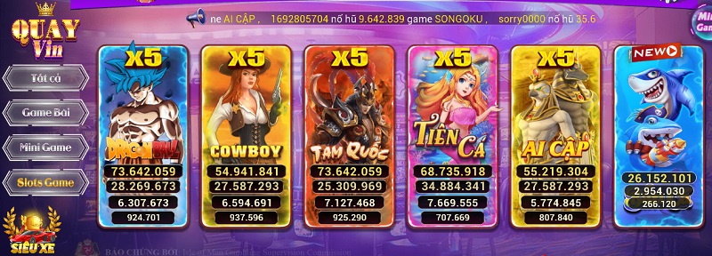 x5 giá trị hũ Jackpot trong nhiều tựa game slots khác nhau