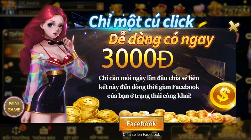 Sở hữu 3.000đ khi chia sẻ link liên kết của cổng game lên Facebook